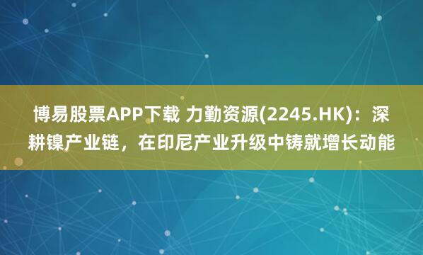 博易股票APP下载 力勤资源(2245.HK)：深耕镍产业链，在印尼产业升级中铸就增长动能